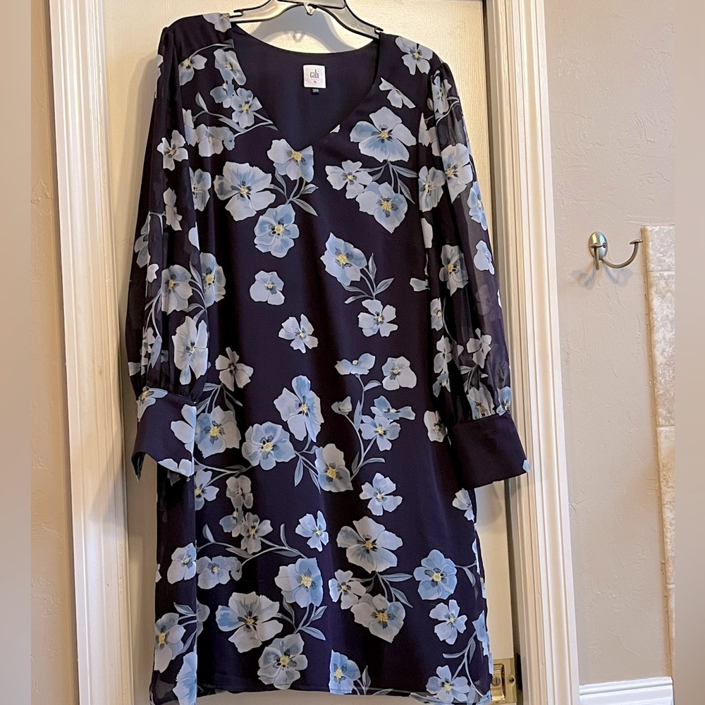 CAbi Blue Bishop Sleeve V-Neck Dress